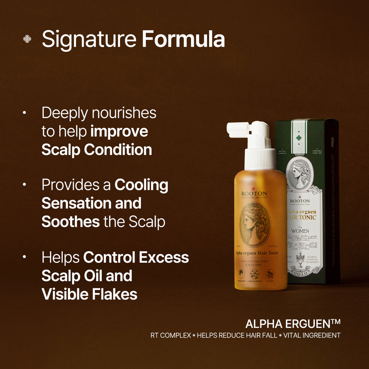 ROOTON Alpha Erguen Hair Tonic 5.07 fl.oz (150ml) – Women Vegan Formula for Anti Hair Loss