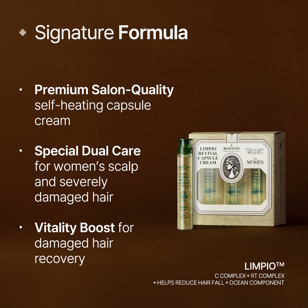 ROOTON Limpio™ Capsule Cream 0.44 fl.oz × 6 (13 ml × 6ea) – Women Salon-Level Home Treatment Protein Capsule Cream for Cortex & Cuticle Repair