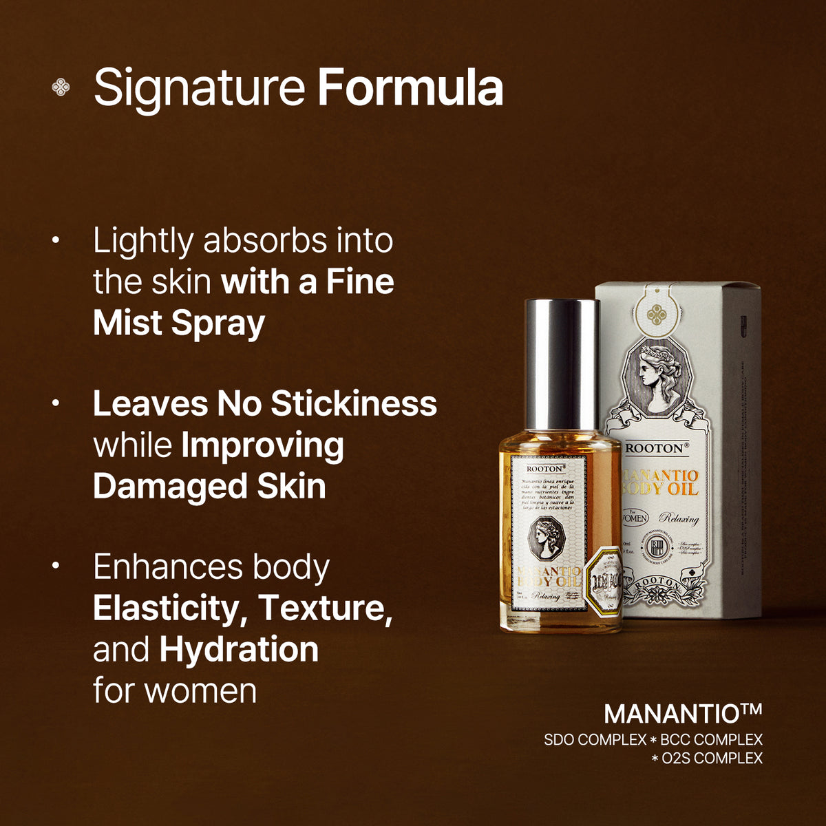 ROOTON Manantio™ Body Oil 1.69 fl.oz (50ml) – Women Vegan Fragrance-Spray Body Oil for Deep Moisture