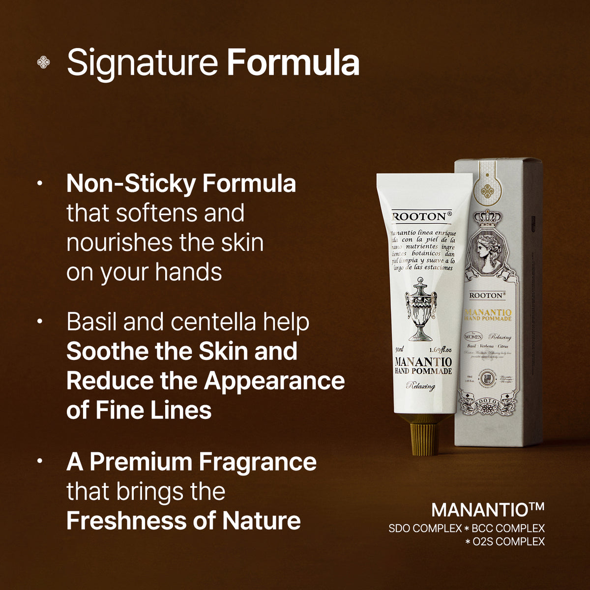 ROOTON Manantio™ Hand Pommade 1.69 fl.oz (50ml) – Women Hand Cream for Anti-Wrinkle & Moisturizing Care with Lightweight Texture