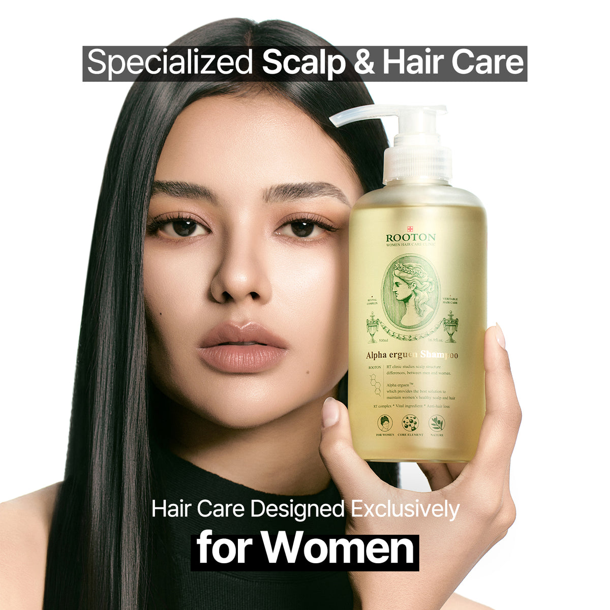 ROOTON Alpha Erguen Shampoo 16.9 fl.oz (500ml) – Women Vegan Formula for Anti Hair Loss
