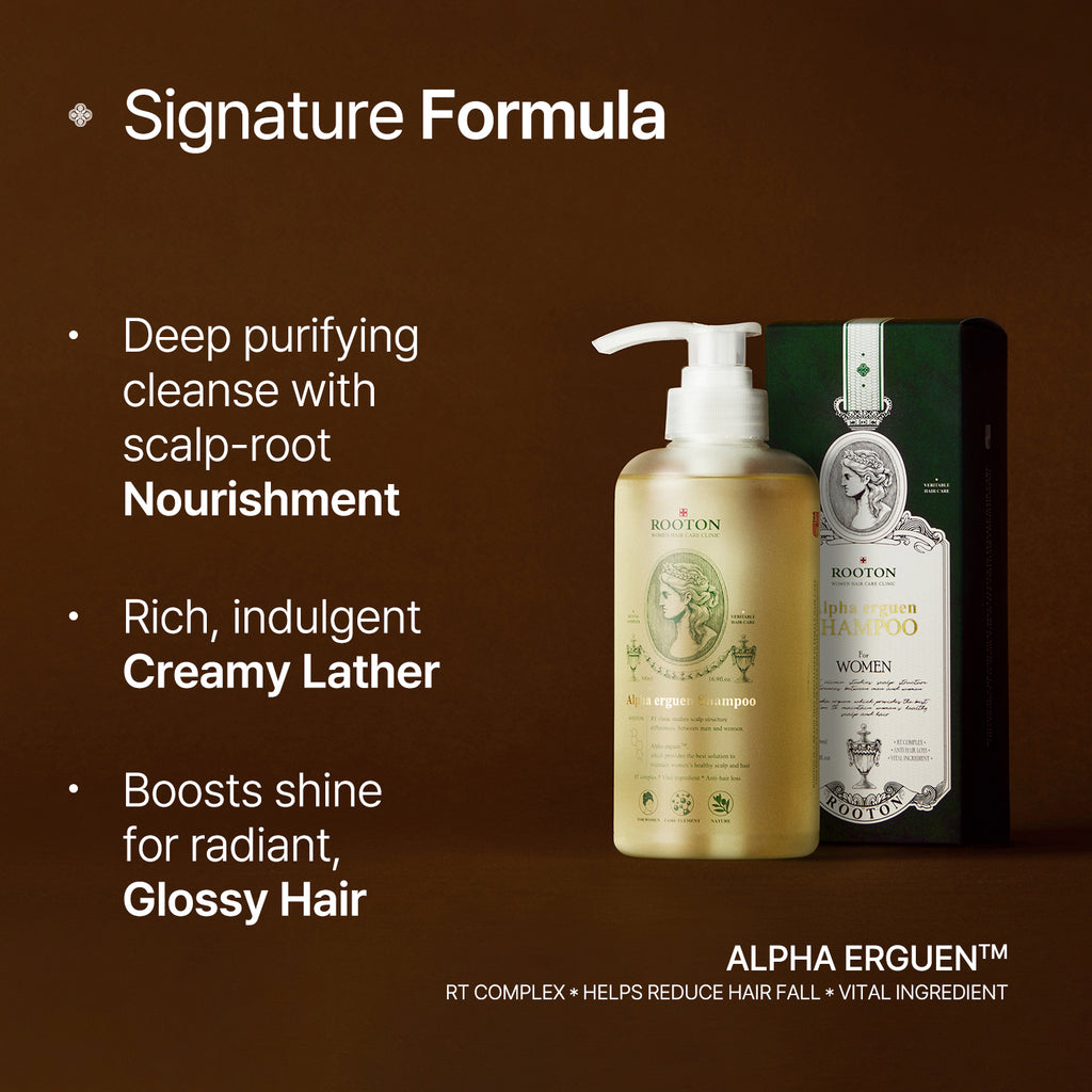 ROOTON Alpha Erguen Shampoo 16.9 fl.oz (500ml) – Women Vegan Formula for Anti Hair Loss