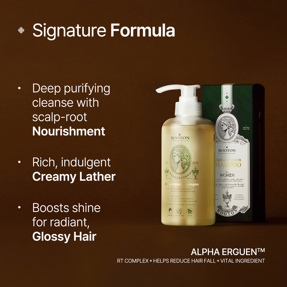 ROOTON Alpha Erguen Shampoo 16.9 fl.oz (500ml) – Women Vegan Formula for Anti Hair Loss